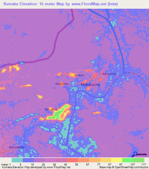 Kumaka,Guyana Elevation Map