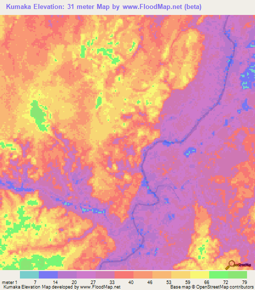 Kumaka,Guyana Elevation Map