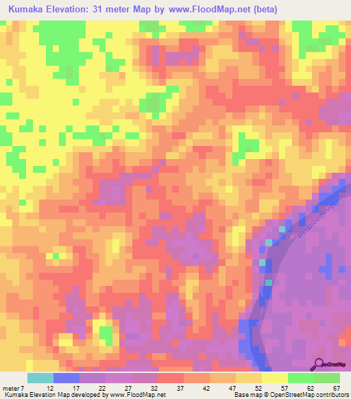 Kumaka,Guyana Elevation Map