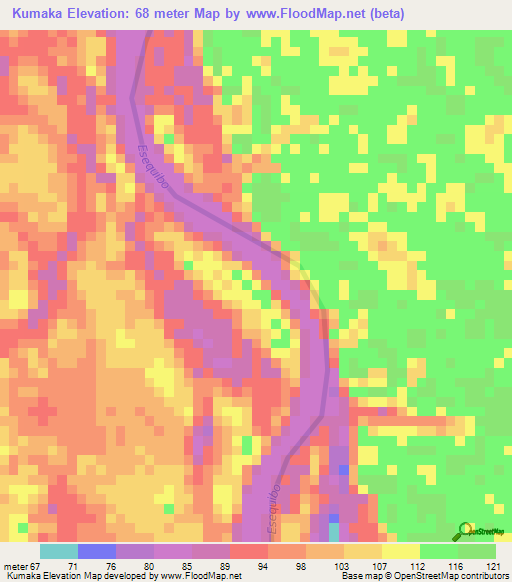 Kumaka,Guyana Elevation Map