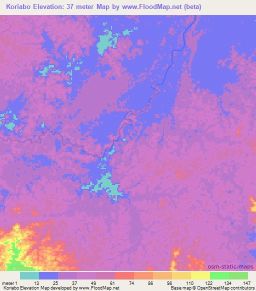 Koriabo,Guyana Elevation Map