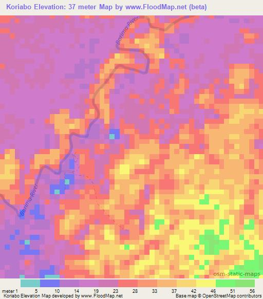 Koriabo,Guyana Elevation Map