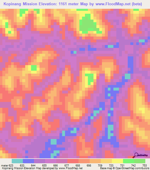 Kopinang Mission,Guyana Elevation Map