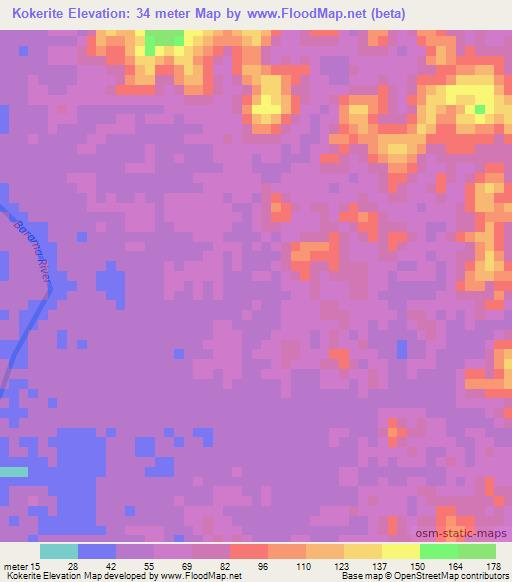 Kokerite,Guyana Elevation Map