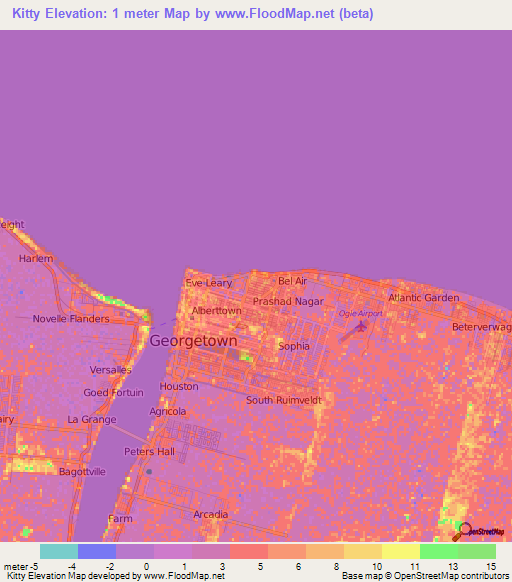 Kitty,Guyana Elevation Map