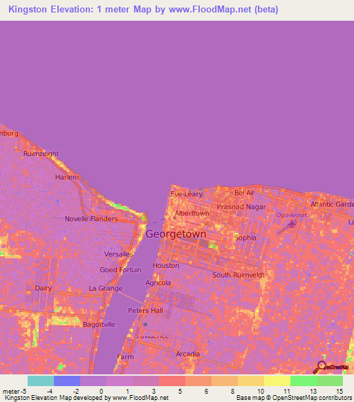 Kingston,Guyana Elevation Map