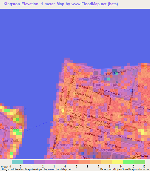 Kingston,Guyana Elevation Map