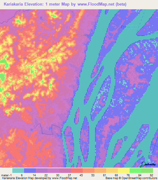 Kariakaria,Guyana Elevation Map