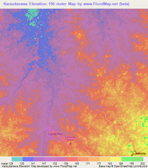 Karaudanawa,Guyana Elevation Map