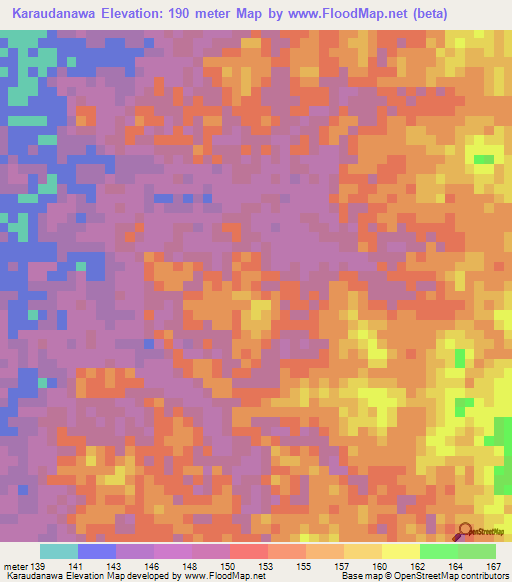 Karaudanawa,Guyana Elevation Map