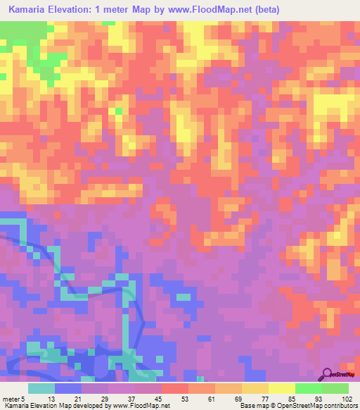 Kamaria,Guyana Elevation Map