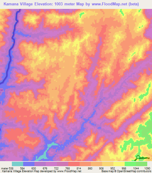 Kamana Village,Guyana Elevation Map