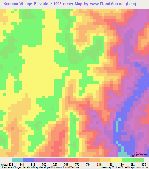 Kamana Village,Guyana Elevation Map