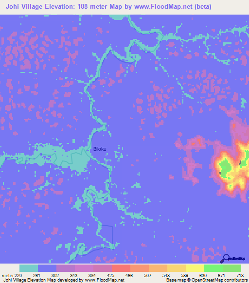 Johi Village,Guyana Elevation Map