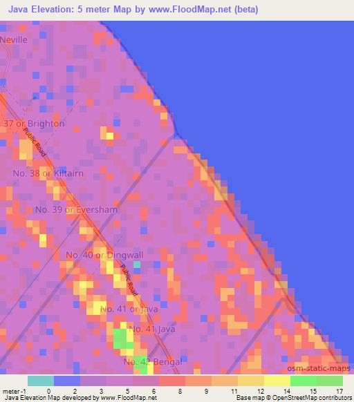 Java,Guyana Elevation Map