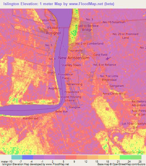 Islington,Guyana Elevation Map