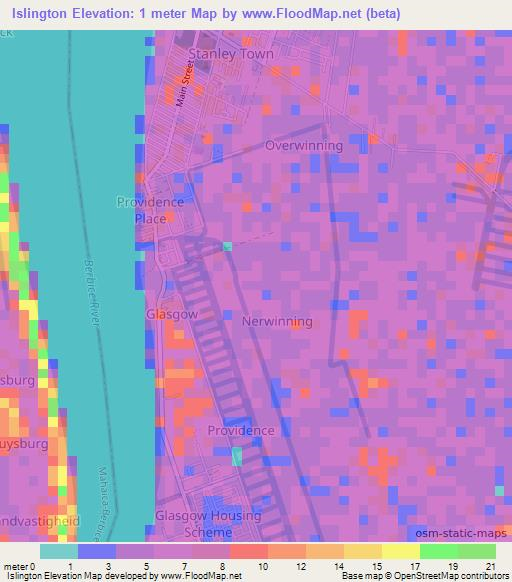 Islington,Guyana Elevation Map