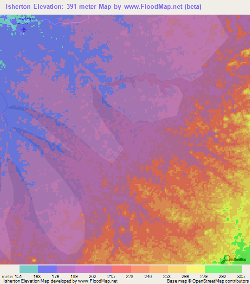 Isherton,Guyana Elevation Map