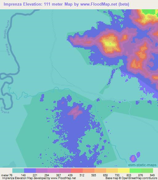 Imprenza,Guyana Elevation Map