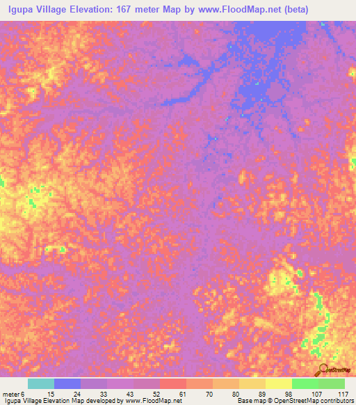 Igupa Village,Guyana Elevation Map