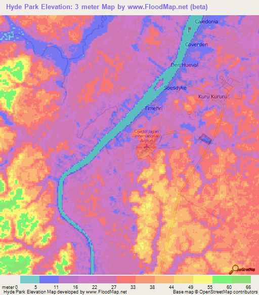 Hyde Park,Guyana Elevation Map