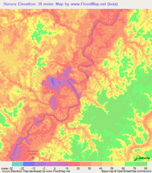 Hururu,Guyana Elevation Map