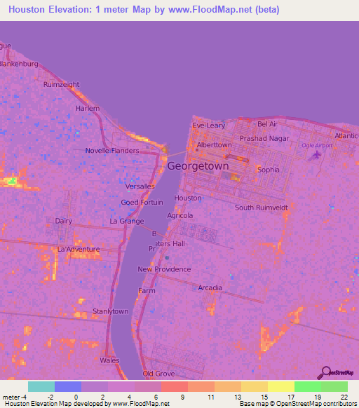 Houston,Guyana Elevation Map