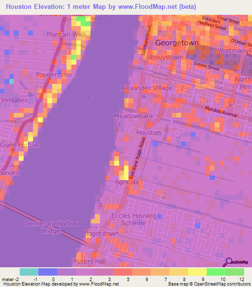 Houston,Guyana Elevation Map