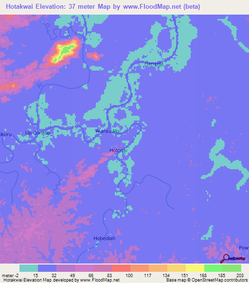 Hotakwai,Guyana Elevation Map