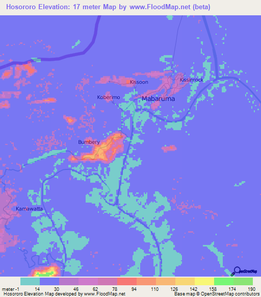 Hosororo,Guyana Elevation Map