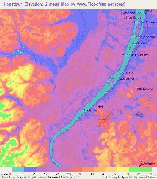 Hopetown,Guyana Elevation Map