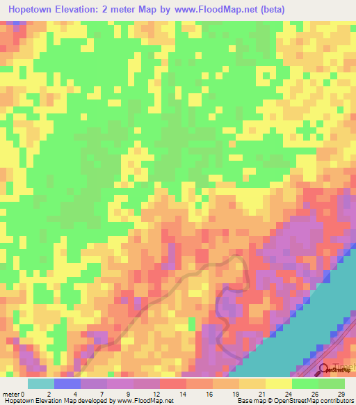 Hopetown,Guyana Elevation Map