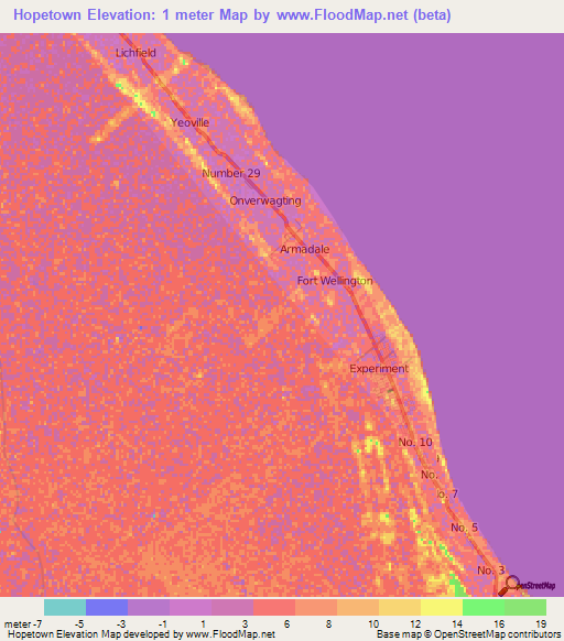 Hopetown,Guyana Elevation Map