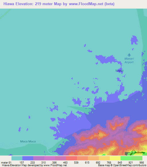 Hiawa,Guyana Elevation Map