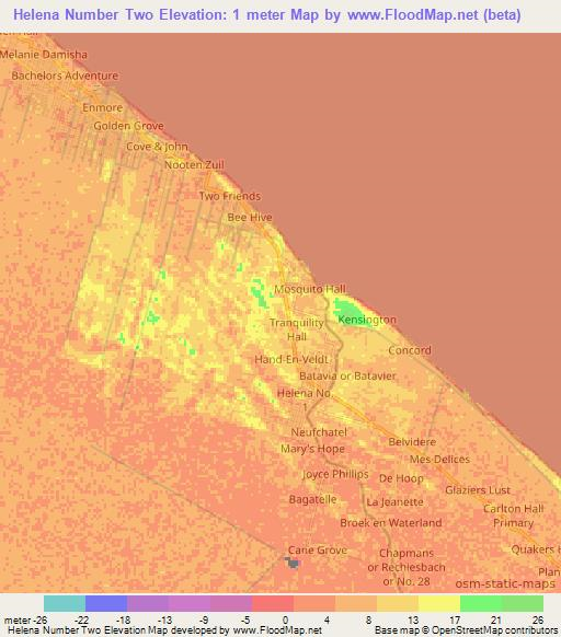 Helena Number Two,Guyana Elevation Map