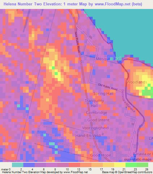 Helena Number Two,Guyana Elevation Map