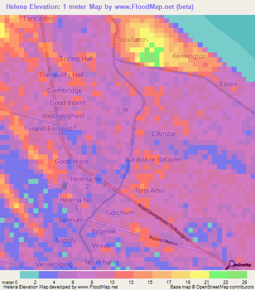 Helena,Guyana Elevation Map