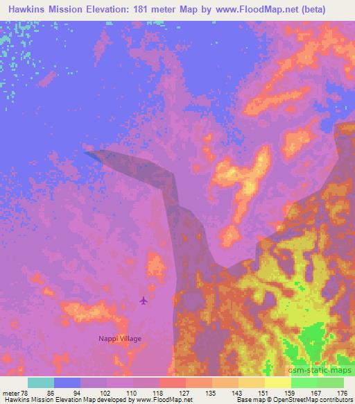 Hawkins Mission,Guyana Elevation Map