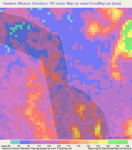 Hawkins Mission,Guyana Elevation Map