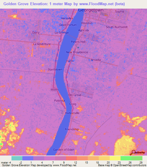 Golden Grove,Guyana Elevation Map