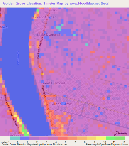 Golden Grove,Guyana Elevation Map