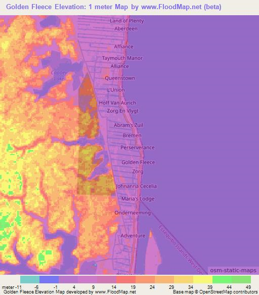 Golden Fleece,Guyana Elevation Map