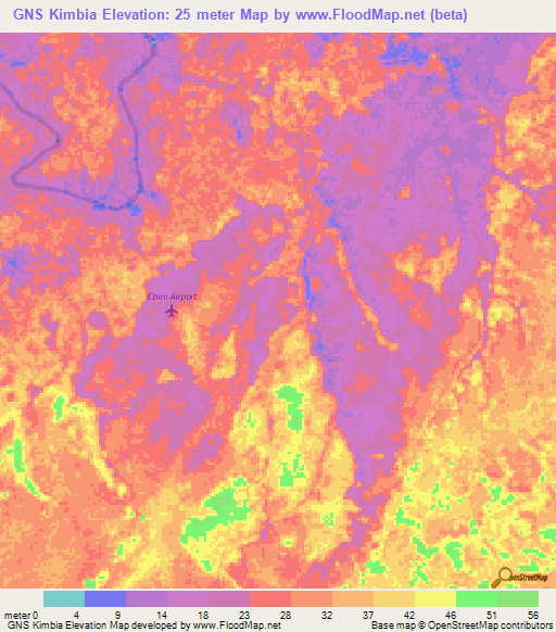 GNS Kimbia,Guyana Elevation Map