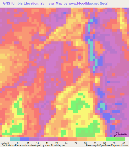 GNS Kimbia,Guyana Elevation Map