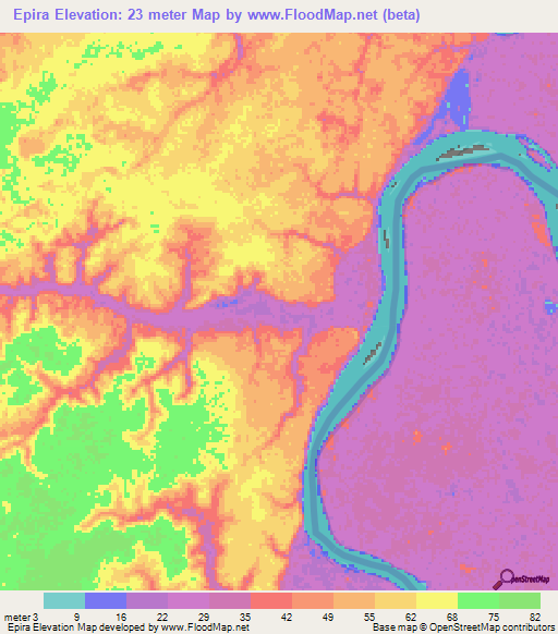 Epira,Guyana Elevation Map