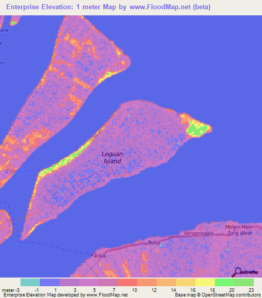 Enterprise,Guyana Elevation Map