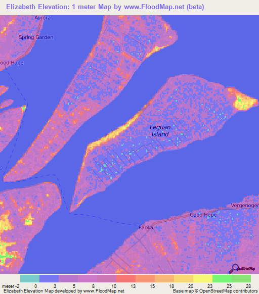 Elizabeth,Guyana Elevation Map