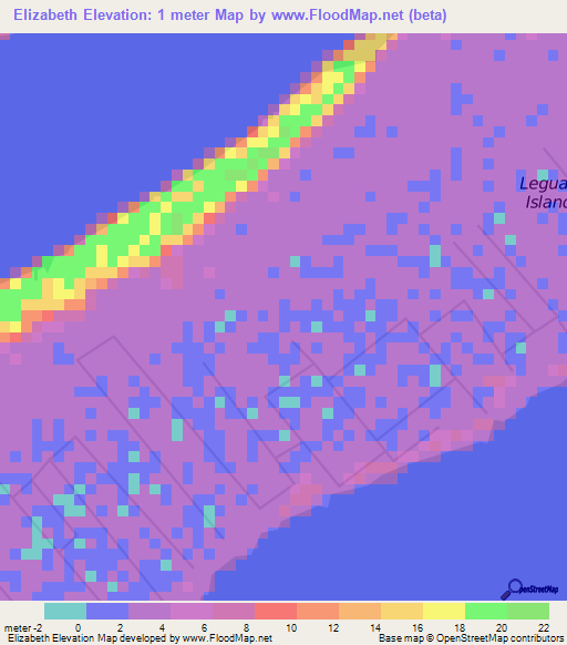 Elizabeth,Guyana Elevation Map