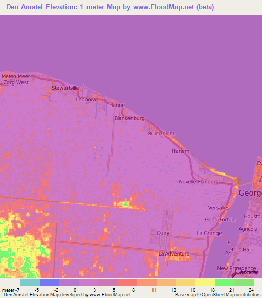 Den Amstel,Guyana Elevation Map