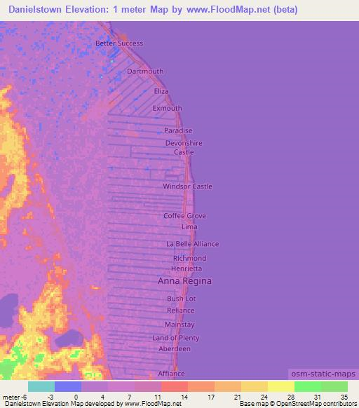 Danielstown,Guyana Elevation Map